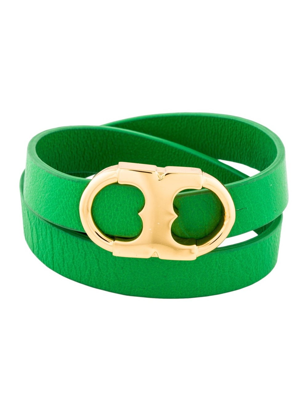 Tory Burch Emerald Green Double-Wrap Bracelet with Gold Logo Clasp